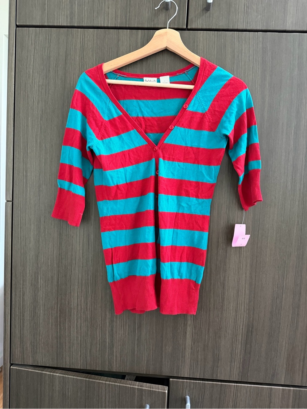 Rubbish Red and Teal Striped V-Neck Sweater